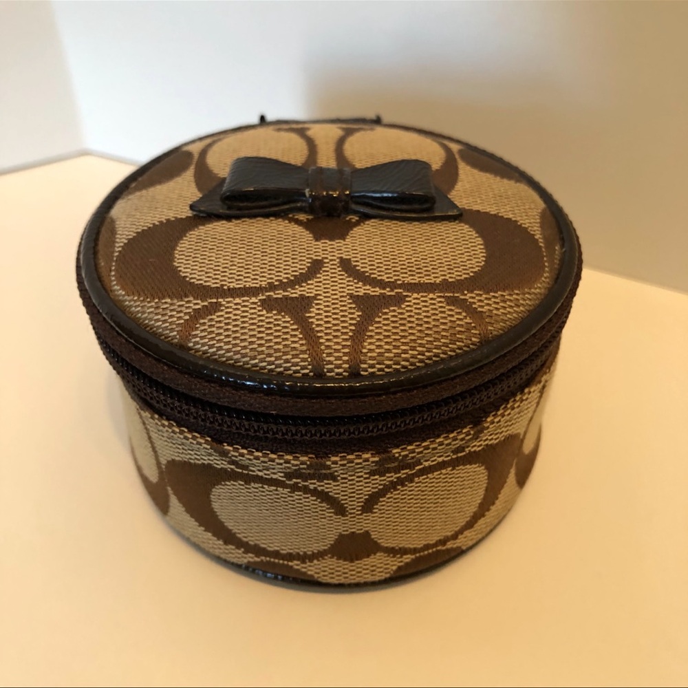 Coach travel jewelry case brown tan with bow